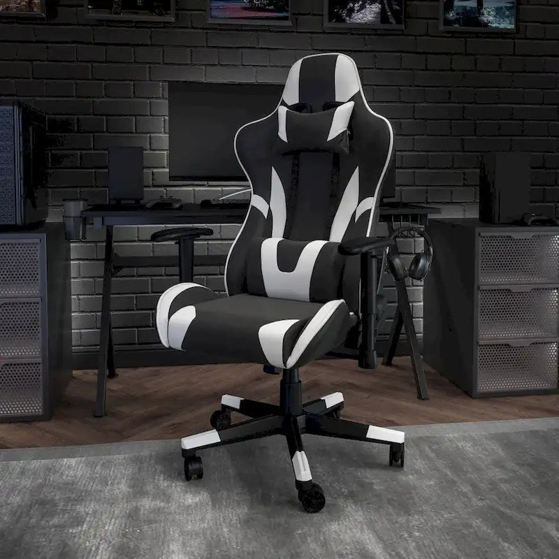 Závodní herní ergonomická židle s plně polohovatelným opěradlem z červené kůže LeatherSoft