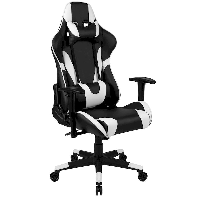 Závodní herní ergonomická židle s plně polohovatelným opěradlem z červené kůže LeatherSoft