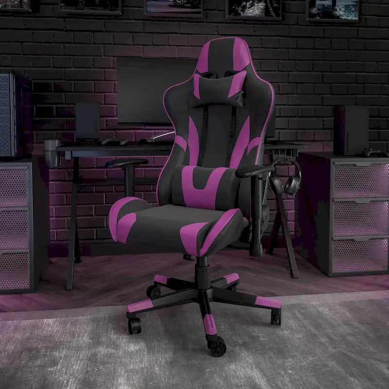 Závodní herní ergonomická židle s plně polohovatelným opěradlem z červené kůže LeatherSoft