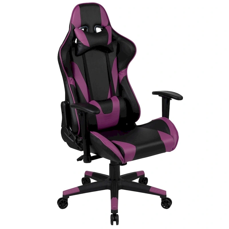 Závodní herní ergonomická židle s plně polohovatelným opěradlem z červené kůže LeatherSoft