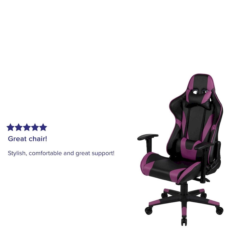Závodní herní ergonomická židle s plně polohovatelným opěradlem z červené kůže LeatherSoft