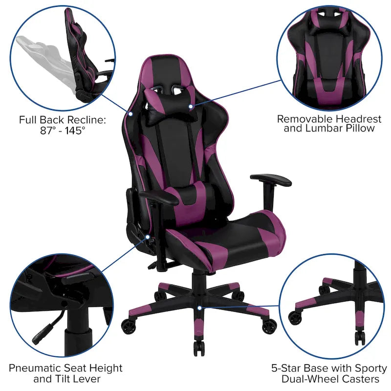 Závodní herní ergonomická židle s plně polohovatelným opěradlem z červené kůže LeatherSoft