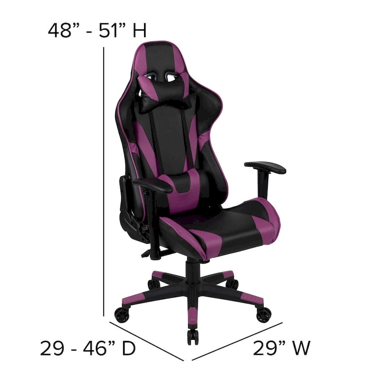 Závodní herní ergonomická židle s plně polohovatelným opěradlem z červené kůže LeatherSoft