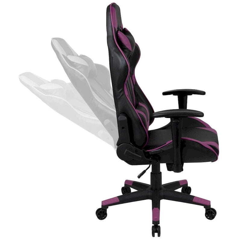 Závodní herní ergonomická židle s plně polohovatelným opěradlem z červené kůže LeatherSoft