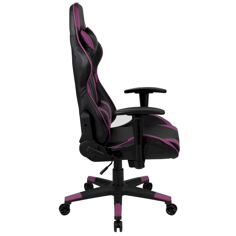Závodní herní ergonomická židle s plně polohovatelným opěradlem z červené kůže LeatherSoft