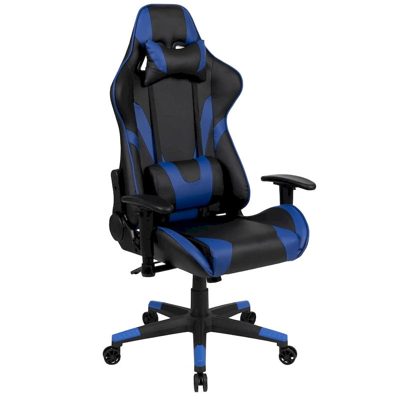 Závodní herní ergonomická židle s plně polohovatelným opěradlem z červené kůže LeatherSoft