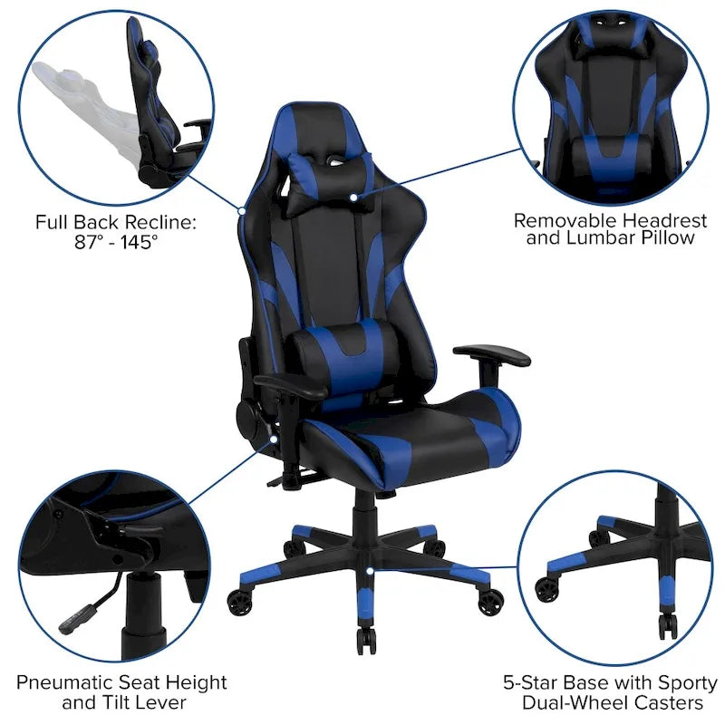 Závodní herní ergonomická židle s plně polohovatelným opěradlem z červené kůže LeatherSoft