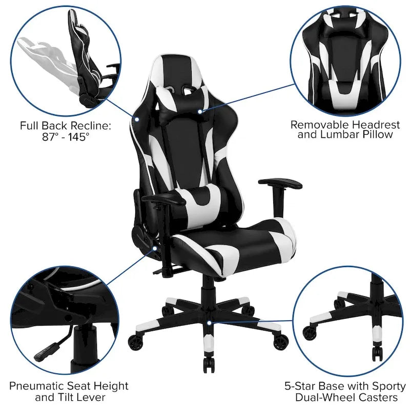 Závodní herní ergonomická židle s plně polohovatelným opěradlem z červené kůže LeatherSoft