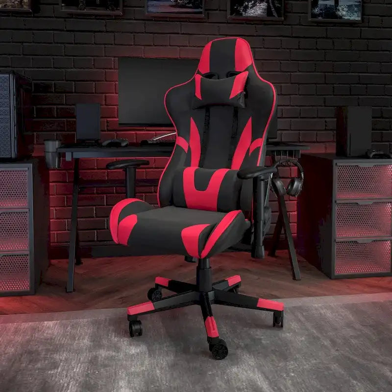 Závodní herní ergonomická židle s plně polohovatelným opěradlem z červené kůže LeatherSoft