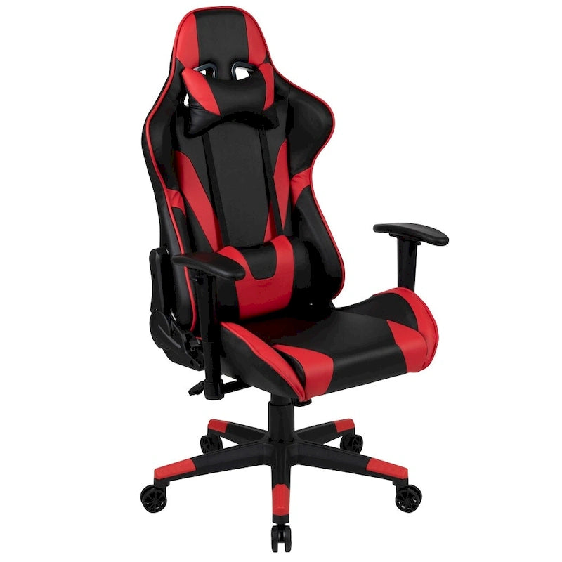 Závodní herní ergonomická židle s plně polohovatelným opěradlem z červené kůže LeatherSoft
