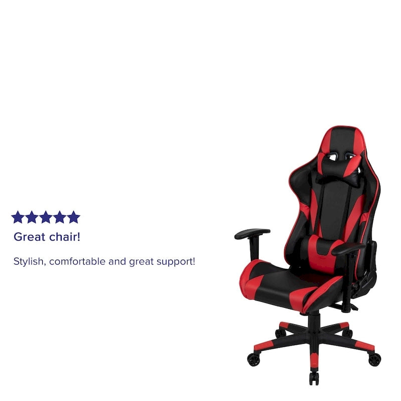 Závodní herní ergonomická židle s plně polohovatelným opěradlem z červené kůže LeatherSoft