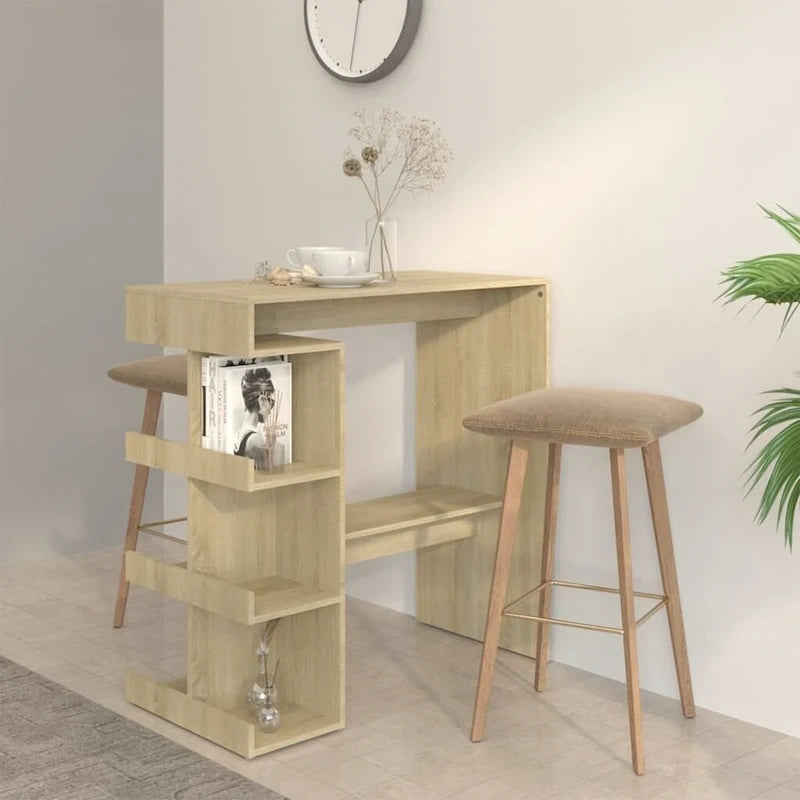 Bar Table with 3 Storage Racks, 39.4x19.7x40", Engineered Wood