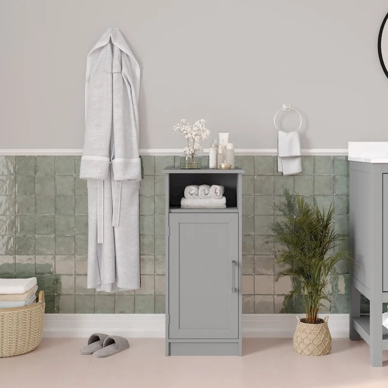 Floor Cabinet Storage Organizer with Magnetic Closure Door and Shelves