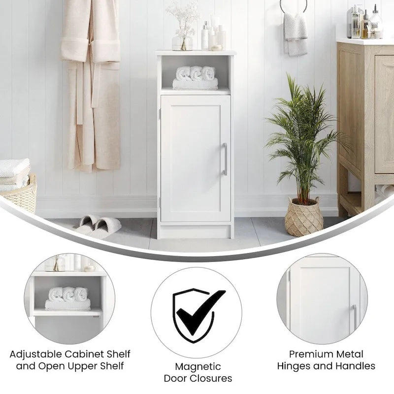 Floor Cabinet Storage Organizer with Magnetic Closure Door and Shelves