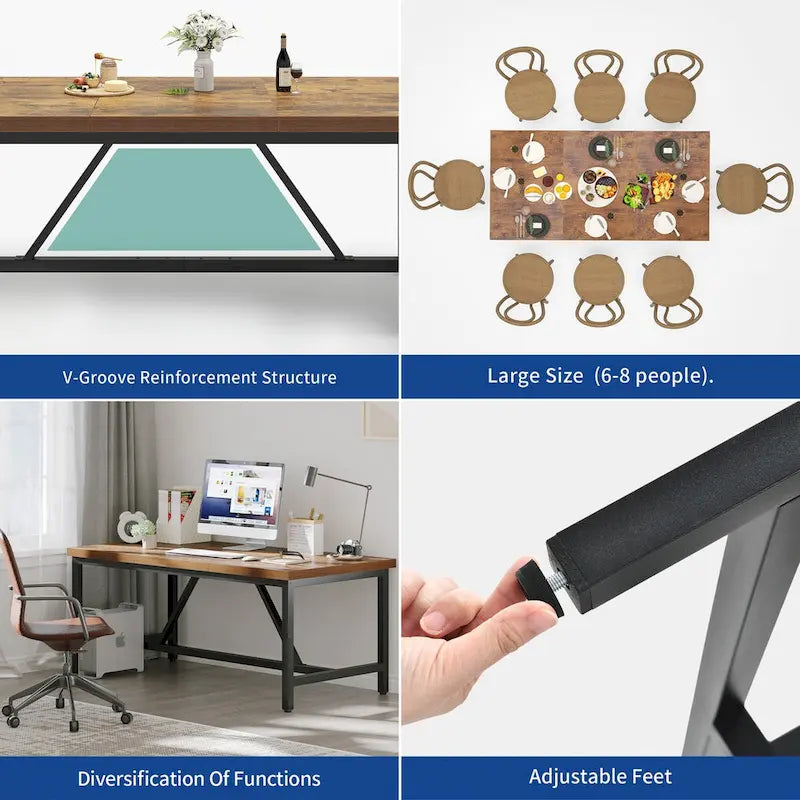 70" Velký rustikální industriální jídelní stůl, pro 6-8 osob