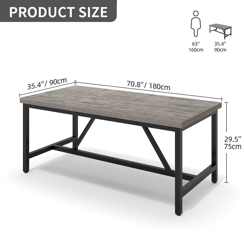 70" Velký rustikální industriální jídelní stůl, pro 6-8 osob
